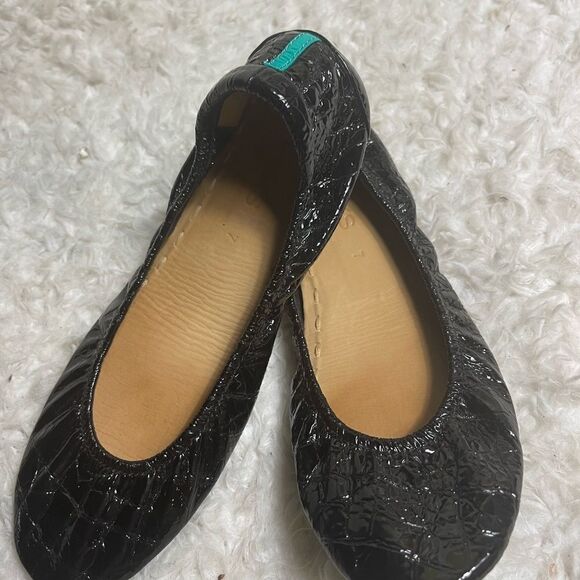 Tieks by Gavrieli Ballet Flats leather Black Patent Croc print slip on flats SZ7 - Picture 7 of 11
